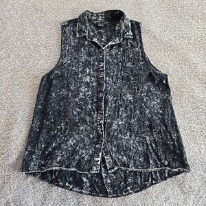 Pacsun Nollie Chambray Sleeveless Acid Wash Distressed Top Sz L Festival Y2K 90s